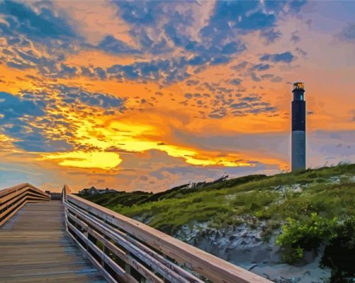 Oak Island Lighthouse North Carolina paint by number