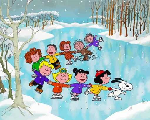 Peanuts Gang Ice Skiing paint by number