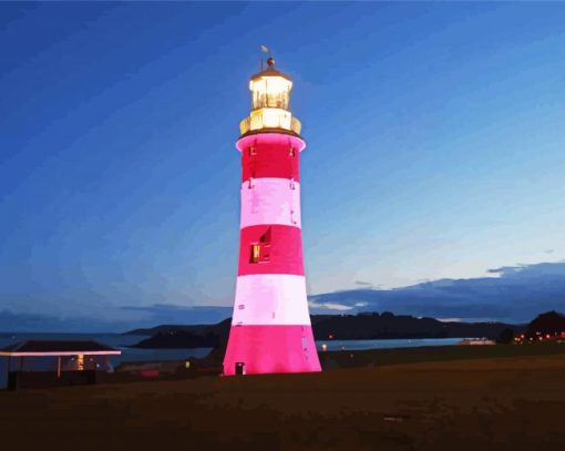 Plymouth Lighthouse At Night paint by number
