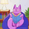 Purple Cat Reading A Book paint by number