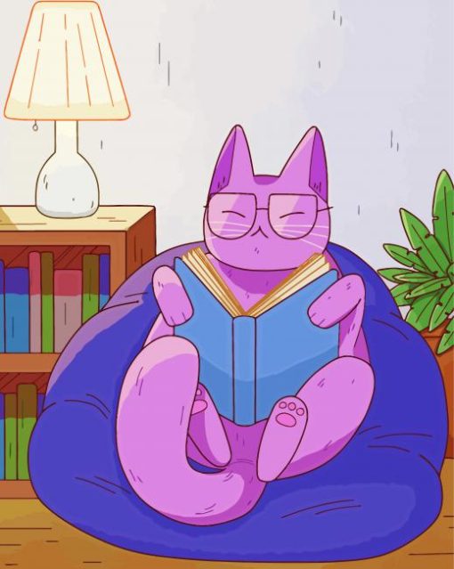 Purple Cat Reading A Book paint by number