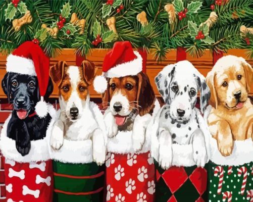 Santa Puppies paint by number