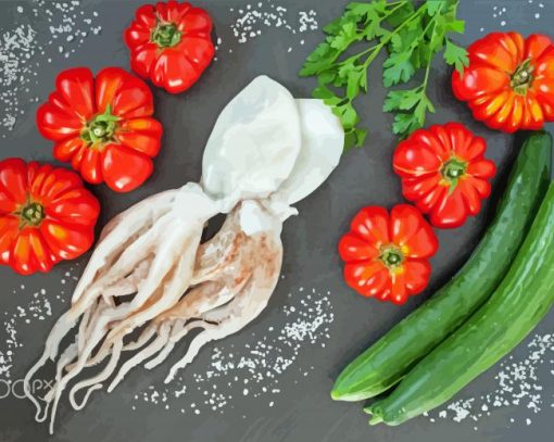 Sea Squid And Vegetables paint by number