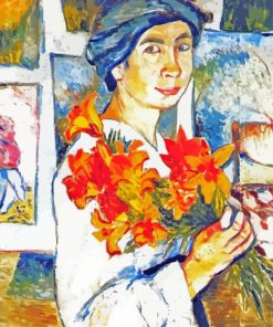 Self Portrait With Yellow Lilies By Natalia Goncharova paint by number