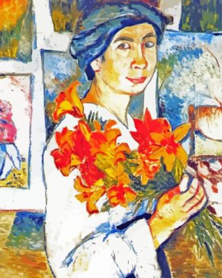 Self Portrait With Yellow Lilies By Natalia Goncharova paint by number