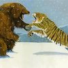 Siberian Tiger And Bear Fight Paint by number