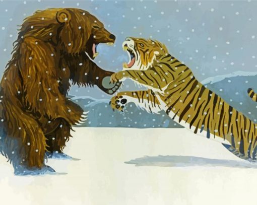 Siberian Tiger And Bear Fight Paint by number
