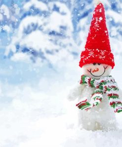Snowman With Red Hat paint by number