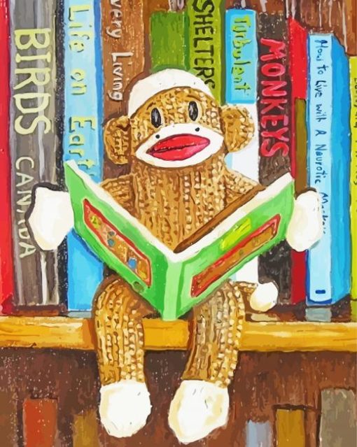 Sock Monkey Reading A Book paint by number