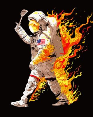 Space Astronaut On Fire paint by number