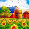 Sunflower And Old Red Barn paint by number