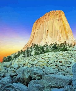 Sunset At Devil Tower paint by number