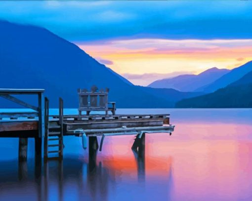 Sunset At Lake Crescent paint by number