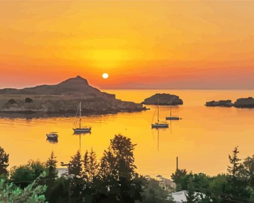 Sunset At Lindos Greece paint by number