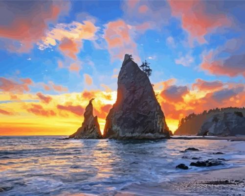 Sunset At Rialto Beach paint by number