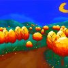 Tree Lined Autumn Road At Night Art Paint by number