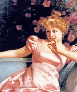 Victorian Girl In Pink Dress paint by number