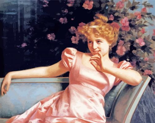 Victorian Girl In Pink Dress paint by number