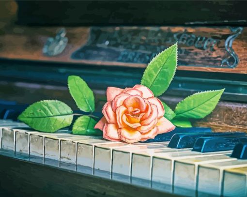 Vintage Piano With Pink Rose Paint by number