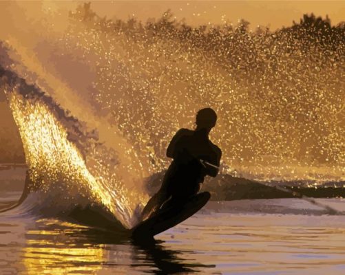 Water Ski Silhouette paint by number