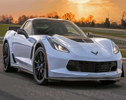 White Chevy Stingray Car paint by number