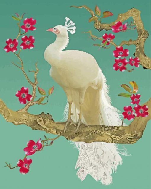 White Peacock On Tree paint by number