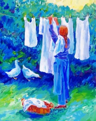 Woman Hanging Laundry paint by number