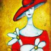 Woman With Red Hat And Flowers paint by number