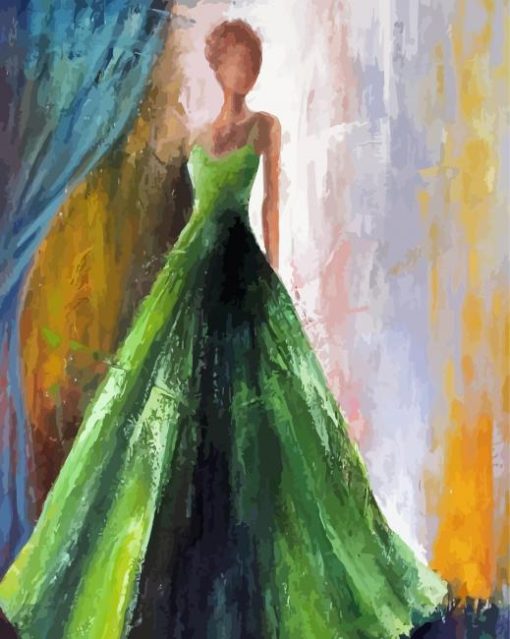 Abstract Lady In Green Dress paint by number