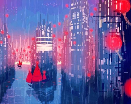 Aesthetic Rainy Night City Lights paint by number