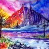Aesthetic Watercolor Mountains Landscape paint by number