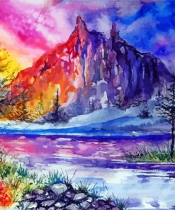 Aesthetic Watercolor Mountains Landscape paint by number
