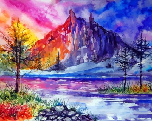 Aesthetic Watercolor Mountains Landscape paint by number