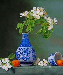 Apricots White Flower Vase Paint by number