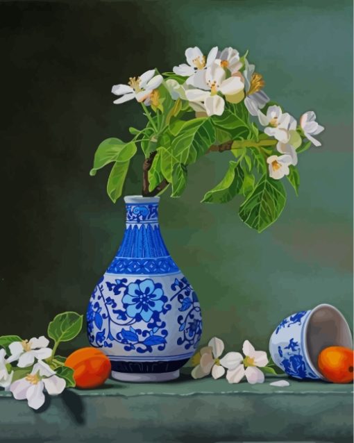 Apricots White Flower Vase Paint by number