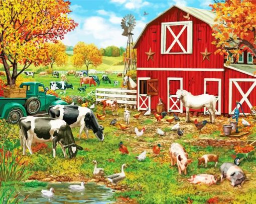 Autumn Farm With Animals paint by number