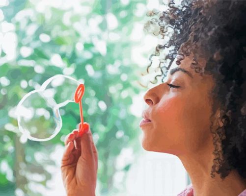 Black Woman Blowing Bubble paint by number