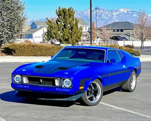 Blue 1973 Mustang Art paint by number