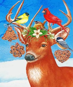 Brown Deer With Cardinal paint by number