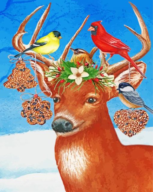 Brown Deer With Cardinal paint by number