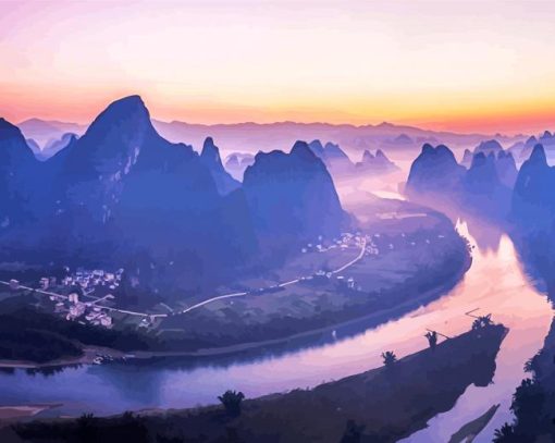 China Karst Mountains Nature Landscape paint by number