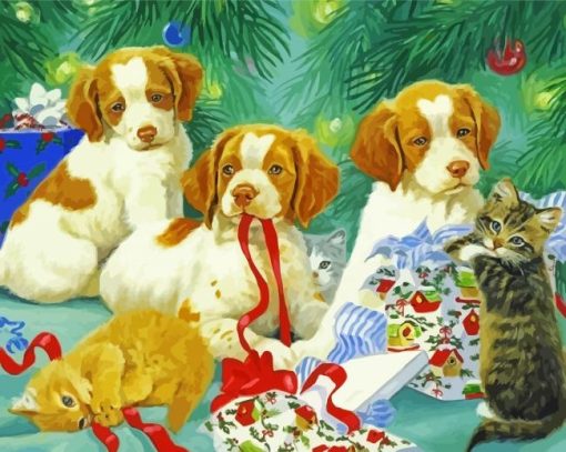 Christmas Dogs And Kittens paint by number