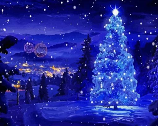 Christmas Landscape At Night paint by number