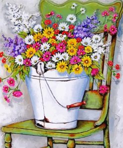Colorful Flowers On Vintage Chair paint by number
