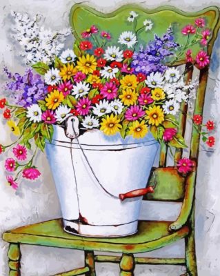 Colorful Flowers On Vintage Chair paint by number