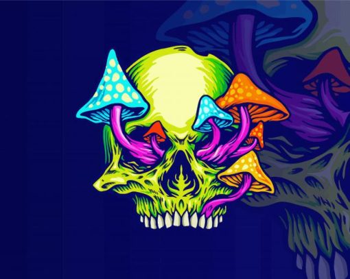 Colorful Mushroom Skull paint by number