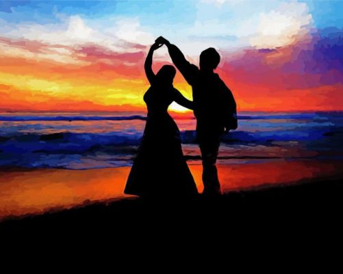 Couple Dancing On The Beach Silhouette Art paint by number