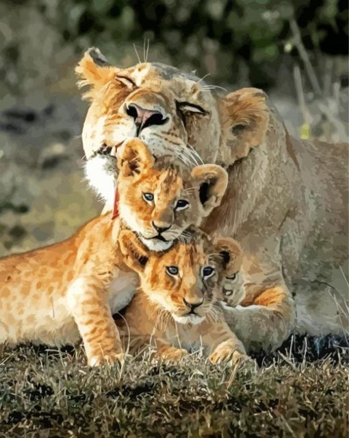 Cute Lioness And Cubs paint by number