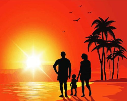 Family Beach Silhouette paint by number