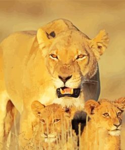 Female Lion With Cubs paint by number